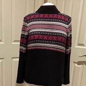 2X Dress Barn Pink and Black Fairisle Mock-neck Long Sleeve Sweater